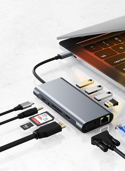Buy USB C HUB,11 in 1 Multiport Adapter with 100W PD Charging,Grey in Saudi Arabia