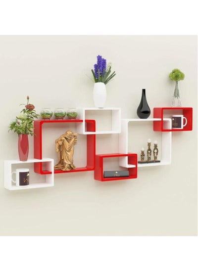 Buy Wooden Twist Intersecting Wall Shelves Red White Set of 6 in UAE