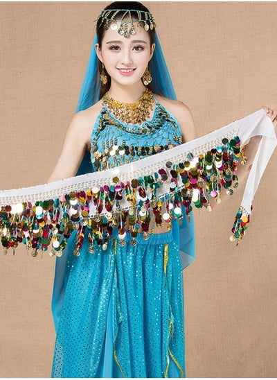 Buy Colorful Sequin And Coins Pendant Waist Chain Skirt Sparkly Belly Dance Tassel Waist Wrap Belt Skirts Party Rave Costume White Mix in UAE