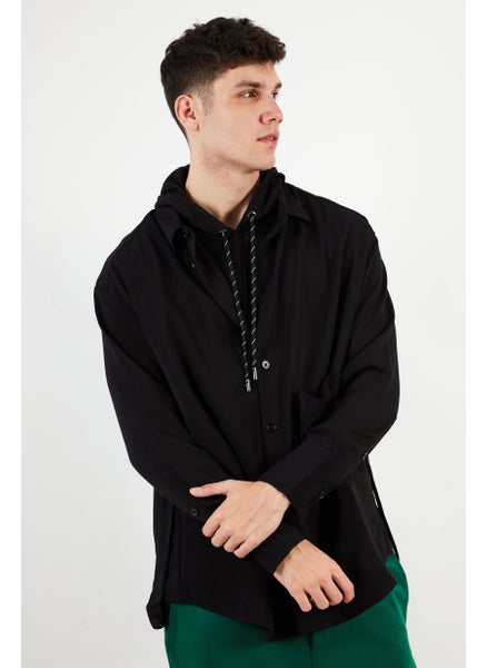 اشتري Men Oversized Hooded Solid Long Sleeves Sweatshirt, Black في الامارات