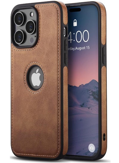 Buy iPhone 15 Pro Case, Vegan Leather Protective Case for iPhone 15 Pro 6.1", Luxury, Elegant and Beautiful Design Cover, Non-Slip Vintage Looking Perfect Stitching Leather Case (Brown) in Saudi Arabia