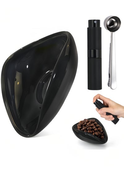 Buy 3-Pieces Coffee Bean Weighing Tray, Coffee Bean Spray 10ML, Coffee Spoon,  Ceramic Dosing Vessel, 2 IN 1 Coffee Spoon, Convenient for Home, Black in Saudi Arabia