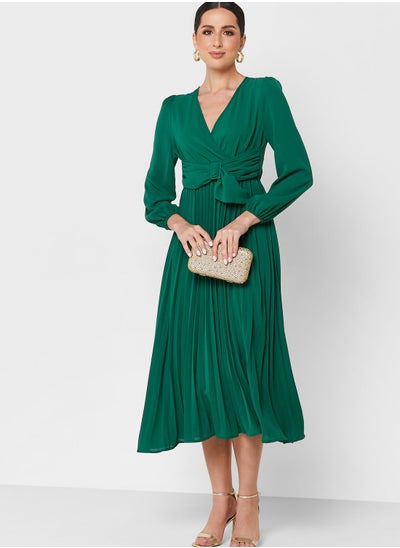 Buy Surplice Neck Pleated Dress in Saudi Arabia