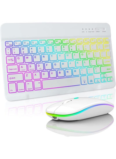 Buy Ultra-slim Bluetooth Keyboard and Mouse Combo for iPad Rechargeable Wireless Keyboard & Mouse with 7-Color Backlit Compatible with iPad 9th/8th Gen iPad Pro/Air/Mini iPhone14/13/12 Pro in Saudi Arabia