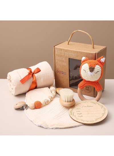 Buy Baby Gift Set for Newborn New Baby Gift Set - 6 PCS Newborn Baby Essentials Baby Bath Set with Baby Blanket Baby Rattle - New Born Baby Girls Gift & Baby Boy Gifts for Baby Shower (Fox-1) in Saudi Arabia