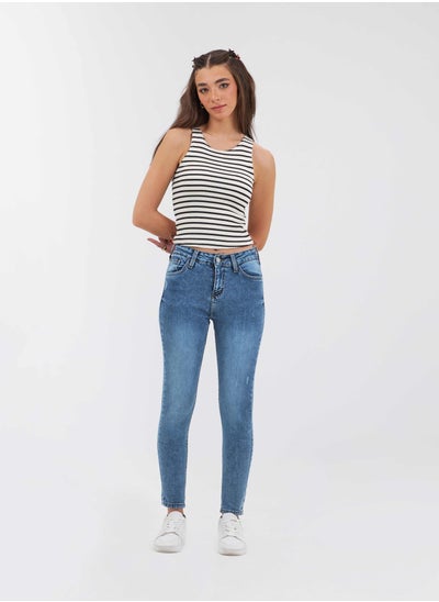 Buy Medium-Waist Medium Wash Degrade Skinny Jeans. in Saudi Arabia