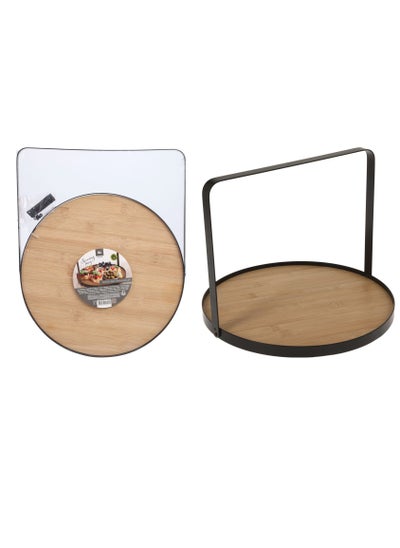 Buy Round Serving Bamboo Tray With Metal Handle in UAE