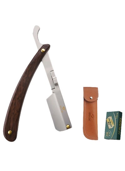 Buy GUTCHE Razor Set with 10 Stainless Steel Blades, Professional Hairdressing Razor, Premium Men's Single Blade Razor, Beard Trimmer with Leather Pouch in Saudi Arabia