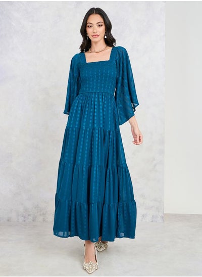 Buy Smocked Textured Tiered Maxi Dress in Saudi Arabia