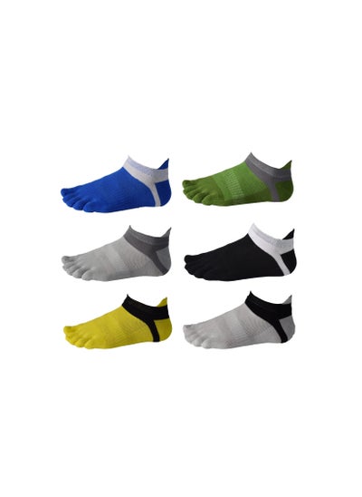 اشتري Men's Cotton Low Cut Toe Socks, Toe Separator Socks Mesh Wicking Crew Socks for Running, Hiking, Cycling with 6 Colors(Black, Blue, Gray, Yellow, White, Green) في السعودية