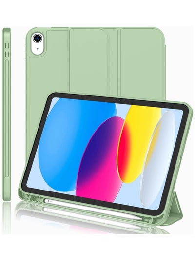 اشتري New iPad 10.9 Inch Case 2022 (10th Gen) with Pencil Holder – Trifold Stand Smart Case, Soft TPU Back, Auto Wake/Sleep (Matcha Green) في الامارات