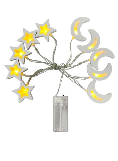 Buy Moon and Star LED String Lights Wooden Ramadan Décor 1.6M in UAE