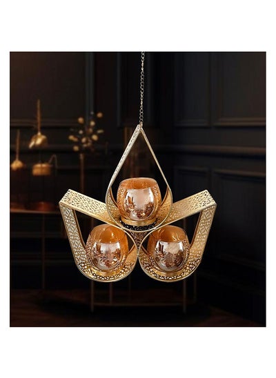 Buy Medalion Hanging Metal Candle Holder Titanium 26X7X26 Cm Gold in UAE