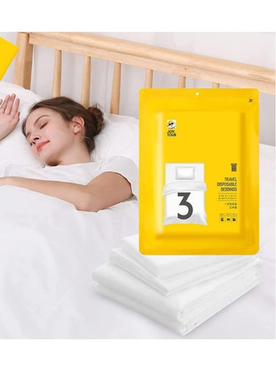 Buy 3pcs Disposable Bed Sheets for Travel, Portable Disposable Bedding Set with Bed Sheet*1/Quilt Cover*1/Pillowcases*1 Disposable Bed Sheets in Saudi Arabia