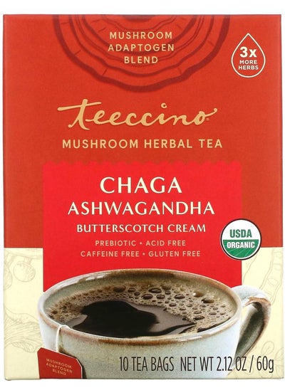 اشتري Mushroom Herbal Tea Organic Chaga Ashwagandha Caffeine Free 10 Tea Bags 2.12 oz (60 g) في الامارات