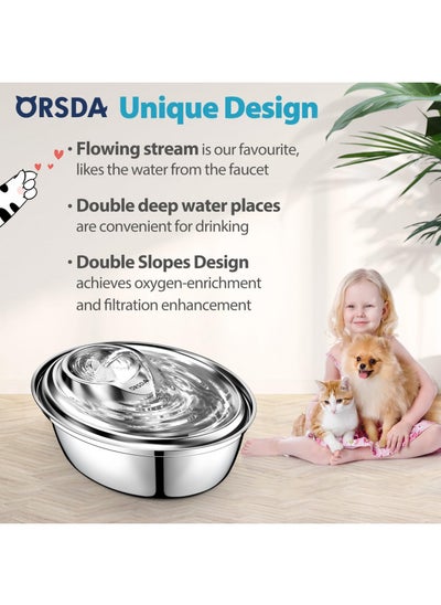 اشتري ORSDA Cat Water Fountain Stainless Steel, Pet for Cats Inside 2L, Automatic Dispenser, Dog Fountain, Metal Drinking Steel في الامارات