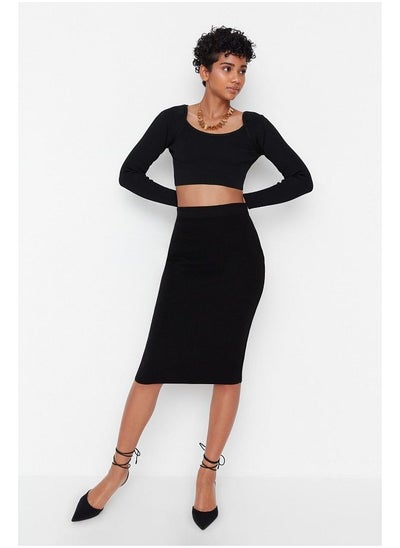 Buy Black Midi Pencil Knitwear Skirt TWOAW20DU0006 in Egypt