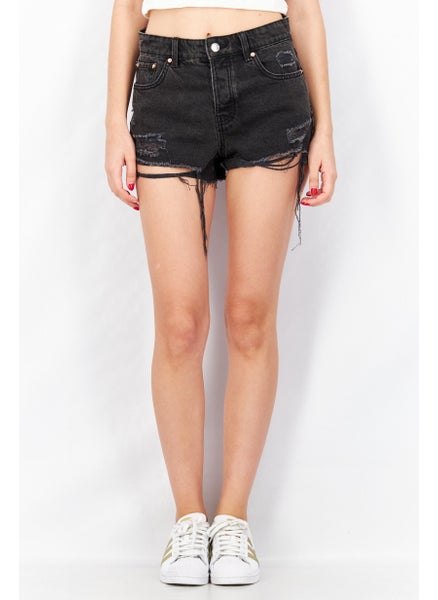 Buy Women Washed  Denim Basic Shorts, Black in Saudi Arabia