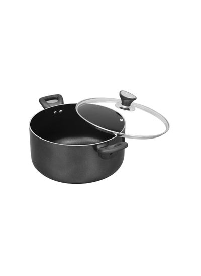 اشتري Sonex Casserole Premium Cookware, Even Heating, Tempered Glass Lid, High Quality Aluminum, Non-Stick Coating , Bakelite Heat Resistant Handle, Durable Construction, Easy to Clean, Grey 28Cm. في الامارات