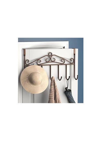 Buy Over the Door Metal Hanger with 7 Hooks for Hanging Clothes, Towels and Keys (7 Hooks, Brown) in Egypt