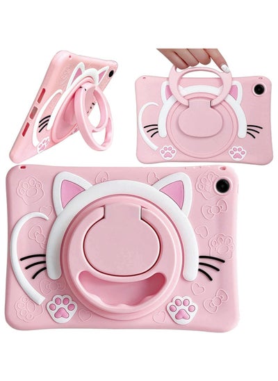 Buy Case Compatible with Samsung Galaxy Tab A9 Plus 11 Inch 2023 Cover, Cute Cat Kids Case with 360° Rotating Handle Kickstand Shockproof Rugged Kids Friendly Tablet (Pink) in UAE