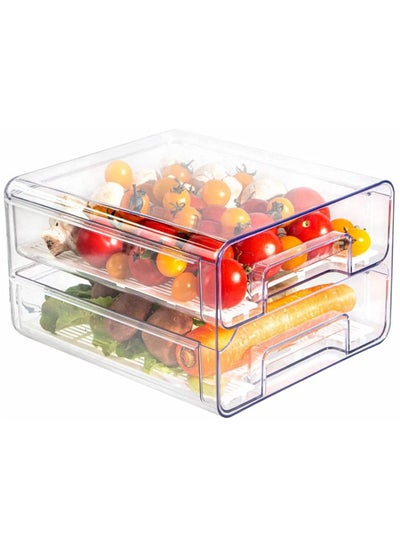 اشتري Double layer plastic stackable refrigerator drawer storage box with transparent belt cover, food storage container with removable drain tray في الامارات