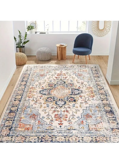 Buy Luxurious Soft Faux Cashmere Area Rug - Plush, Vintage-Inspired Design with Non-Slip Backing for Kitchen, Bedroom, Living Room & Office Decor - Machine Washable, Stain Resistant, and Easy to Clean in UAE