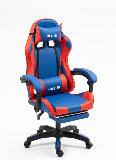 Buy Esports Gaming Chair, Adjustable Computer Chair, Computer Office, Pu Leather, High Backrest, Lumbar Support, Comfortable Armrests, Headrest With Footrest, Blue red 24.8X24.8X44 Inch in Saudi Arabia