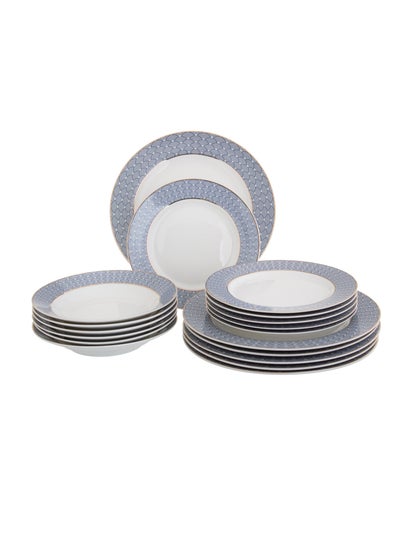 Buy 18-Piece Porcelain Dinner Set White/Blue/Gold in Saudi Arabia