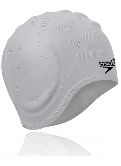 Buy Silicone Swim Cap Waterproof with 3D Ear Protection for Adults, Silver in Egypt