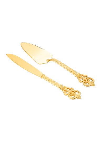 Buy A set for cutting cakes and sweets consisting of a shovel and a golden knife in Saudi Arabia