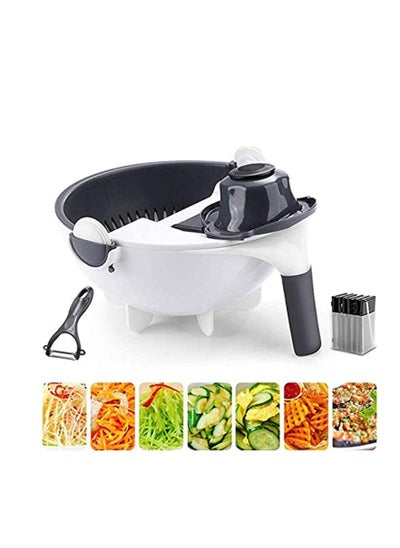 Buy Magic Multifunctional Rotate Vegetable Cutter With Drain Basket Kitchen Veggie Fruit Shredder Grater Slicer in UAE