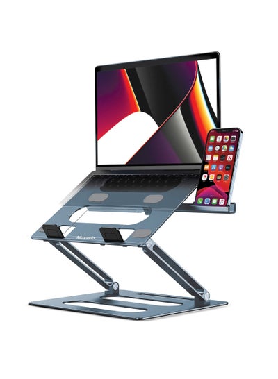 اشتري Moxedo Foldable Aluminum Laptop Stand With Phone Holder Compatible for MacBook Apple Mac Pro Air Dell Hp and More Laptops 11 Up to 15 inch في الامارات