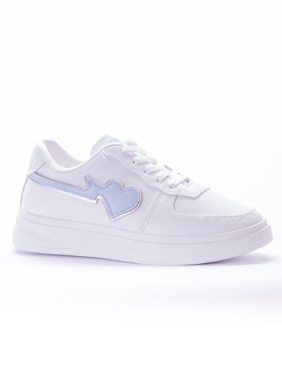Buy Heart-drawing Flat Leather Sneakers - White Bluy Sky KO-46 in Egypt