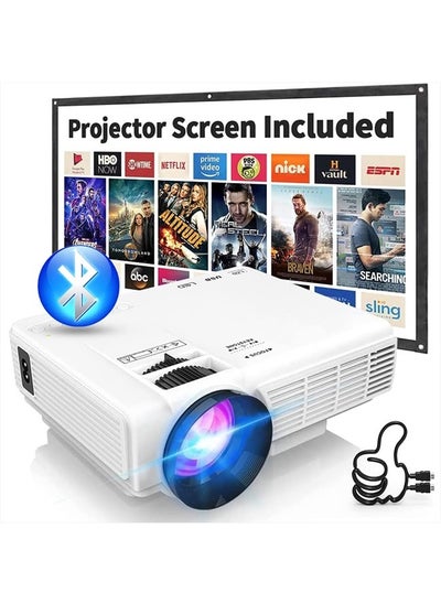 اشتري 2023 Updated Mini Projector with Bluetooth and Projector Screen, 9500Lumens Full HD 1080P Supported Portable Video-Projector, Home Theater Movie Projector Compatible with HDMI,USB,AV,Laptop,Smartphone في الامارات