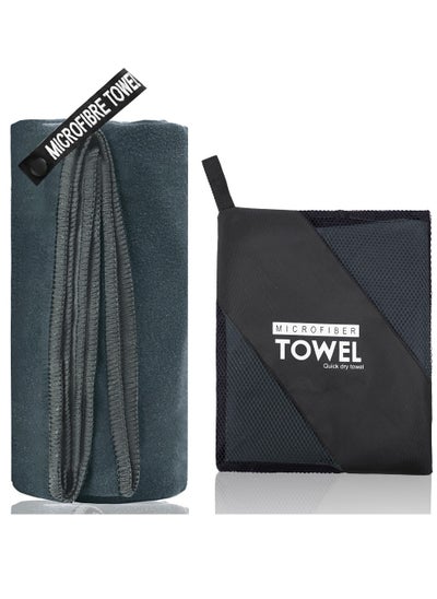 Buy 152x76cm Quick Dry Microfiber Towel for Travel, Sports, Beach Towel, Fast Drying, Super Absorbent, Suitable for Camping, Gym, Swimming, Yoga (dark grey- zipper bag) in Saudi Arabia