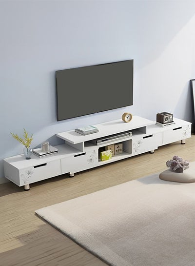 Buy Television Stands for Living Room Retractable TV Cabinets with Shelf and Storage Drawers Modern Furniture Home Decor (White) in Saudi Arabia