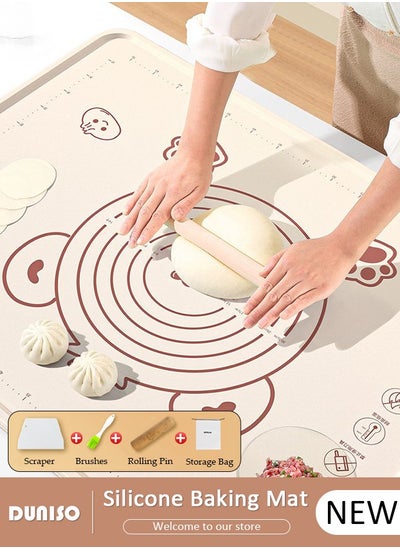 Buy Silicone Baking Mat for Rolling Dough Non Slip-Silicone Dough Mat for Counter, Waterproof Silicone Pastry Mat, Reusable Non Stick Baking Mat with Dough Cutter Pastry Brush Rolling Pin And Storage Bag for Cookies, Bread, Pizza, Fondant in UAE