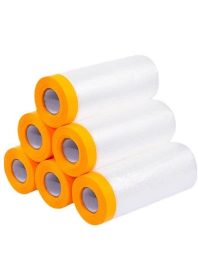 Buy 6 Rolls Plastic Drop Cloth Sheeting with Masking Tape,Waterproof Protective Film,Prevent Dust Paint for Car,Furniture,Carpet,Floor (110 cm x 20m) in UAE