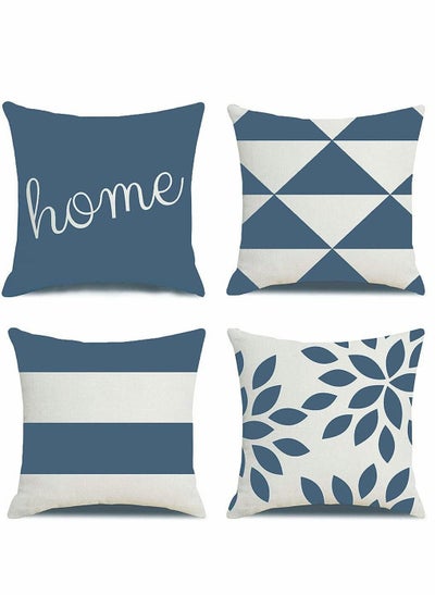 Buy Throw Pillow Covers, 4 Pcs Cotton Linen Farmhouse Home Decor Square Geometric Abstract Accent Cover Decorative Cushion Modern Outdoor Indoor Case for Couch Sofa Chair in UAE