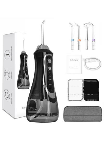 Buy Portable Dental Water Flosser Oral Irrigator 4 Nozzles Black 300ml in UAE