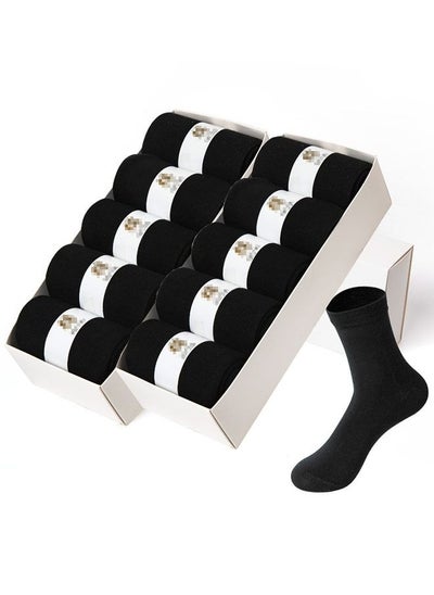 اشتري 10 Pairs Men's Solid Color Mid-Cut Exquisite Business Socks Calf Socks في الامارات