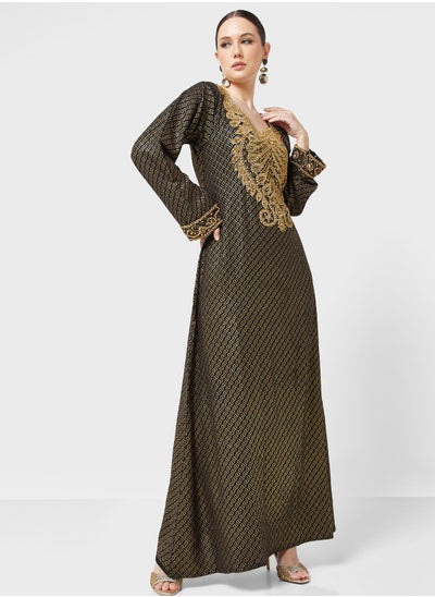 Buy Embellished V- Neck Jalabiya in Saudi Arabia