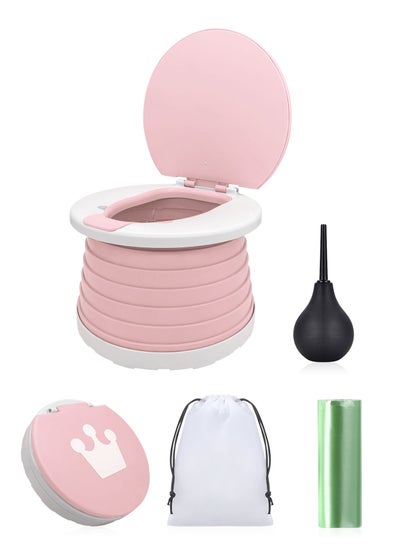 Buy Syarme Portable Potty, Toddler Travel Foldable Training Toilet Travel Pott, Toddler Training Toilet with Cleaning Bags and Flusher for Travel, Car, Park, Family, Etc, Includes Carrying Pouch, Pink in Saudi Arabia