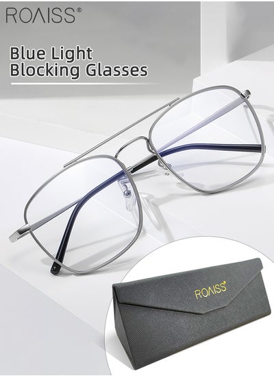 Buy Blue Light Blocking Glasses Blue Light Filter Computer Reading Gaming TV Phones Square Eyeglasses Fashion Anti Eyestrain Headache Eyewear for Men Women Silver 54mm in Saudi Arabia