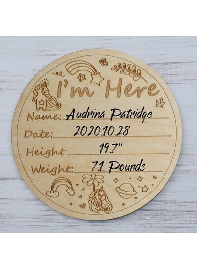 Buy Wood Baby Birth Announcement Sign 6 Inch Large Round Dualsided Personalized Newborn Photo Props (A) in Saudi Arabia