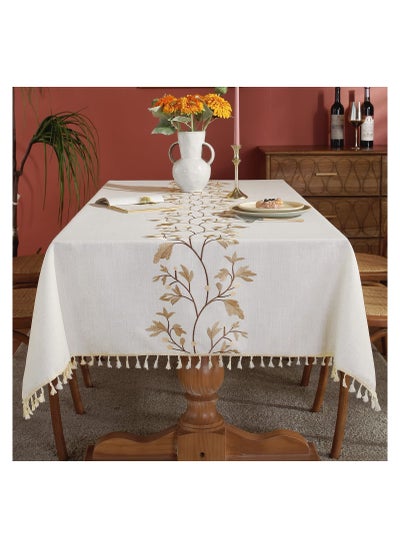 Buy Cotton Linen Tablecloth for Dining Table Farmhouse Kitchen Rectangle Table Cloth Coffee Table Cover, Beige, Coffee Flower, 55×55 Inch in UAE