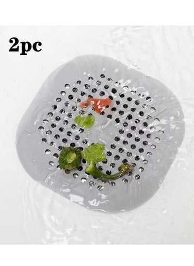 اشتري 2-Piece Bathroom Drain Cover Drain Stopper Shower Filter kitchen Sink Strainer TPR Grey 14x14 Centimeter في الامارات