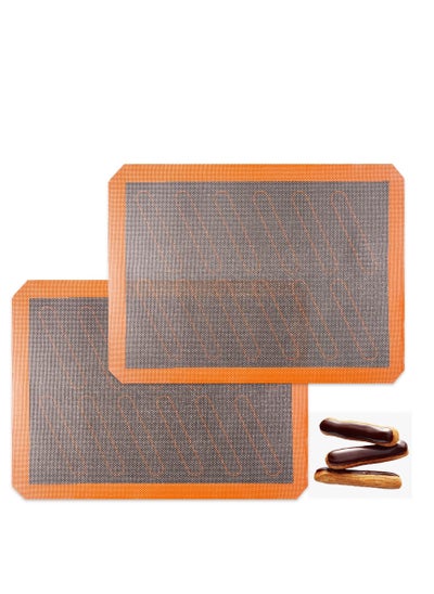 Buy Perforated Silicone Baking Mats, 2 PCS Eclair Silicone Mat for Half Sheet with 12 Printed Oblong Eclair Guides, Non-Stick Reusable Oven Liners for Making Bread/Pizza/Pastry/Cookie 42*29.5cm in Saudi Arabia