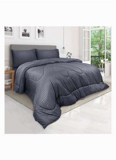 Buy Down Alternative Comforter  Set -Ultra Soft Brushed Stripe Microfiber Fabric, 200GSM Soft Fibersheet Filling, Size : Double  220 x 240cm , Color: Dark Blue in UAE